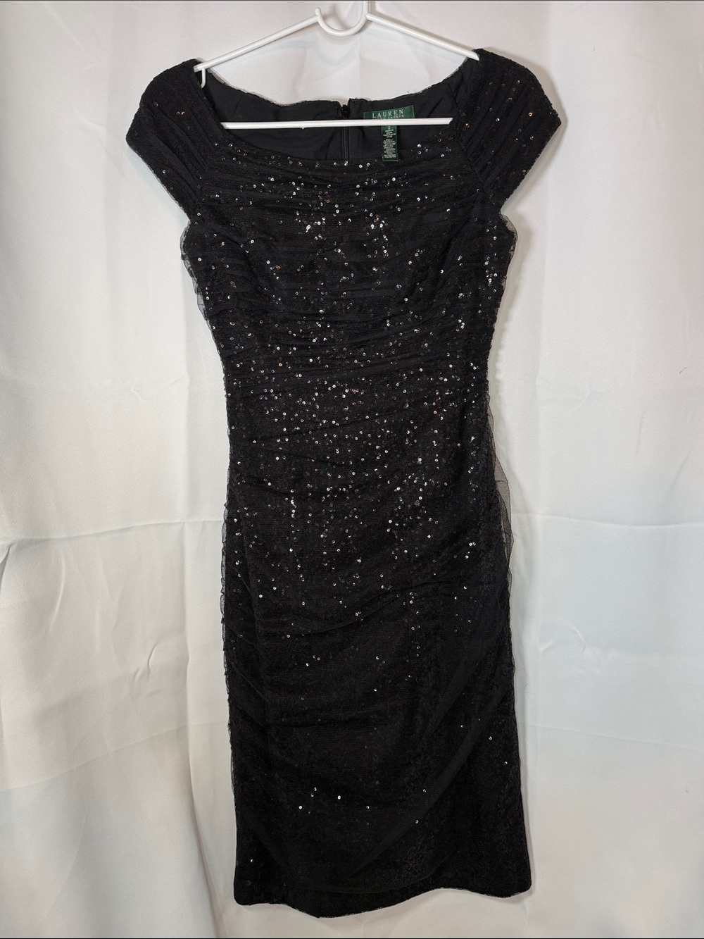 Lauren Ralph Lauren Black Sequin Ruched Midi Dress